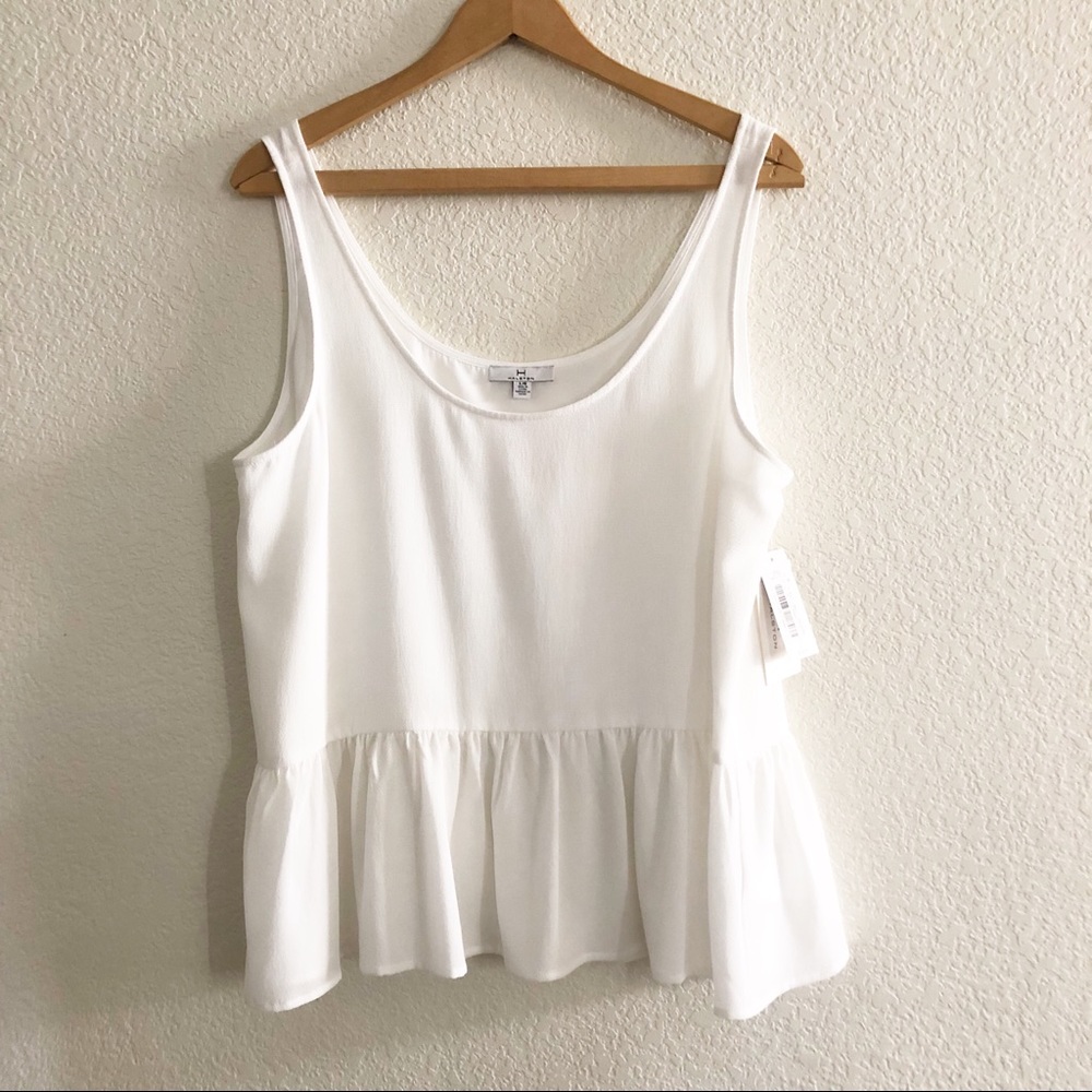 White Peplum Blouse Halston Large - Picture 1 of 6